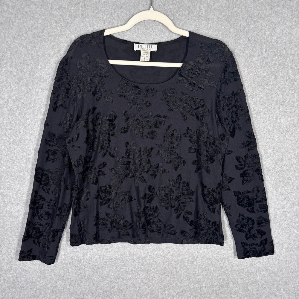 Y2K 90s Velvet Burnout Floral Blouse‎ Top Large Black Whimsigoth Glam Maximalist